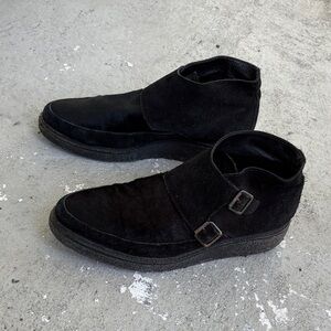 All Saints suede double monk strap with pony hair top booties